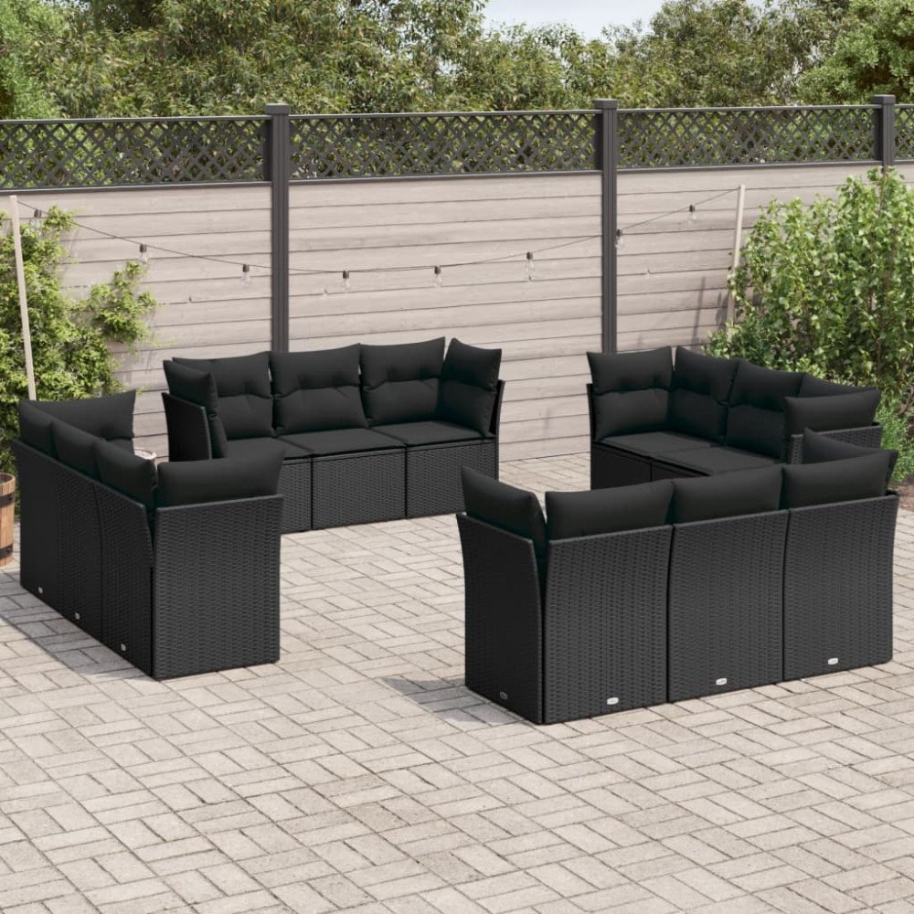 vidaXL Loungegrupp med dynor 12 delar svart konstrotting