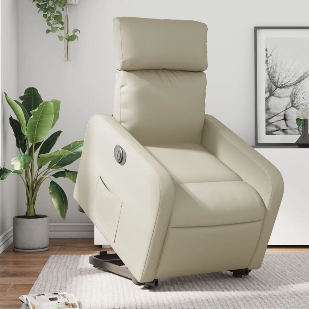 vidaXL Reclinerfåtölj med uppresningshjälp gräddvit konstläder