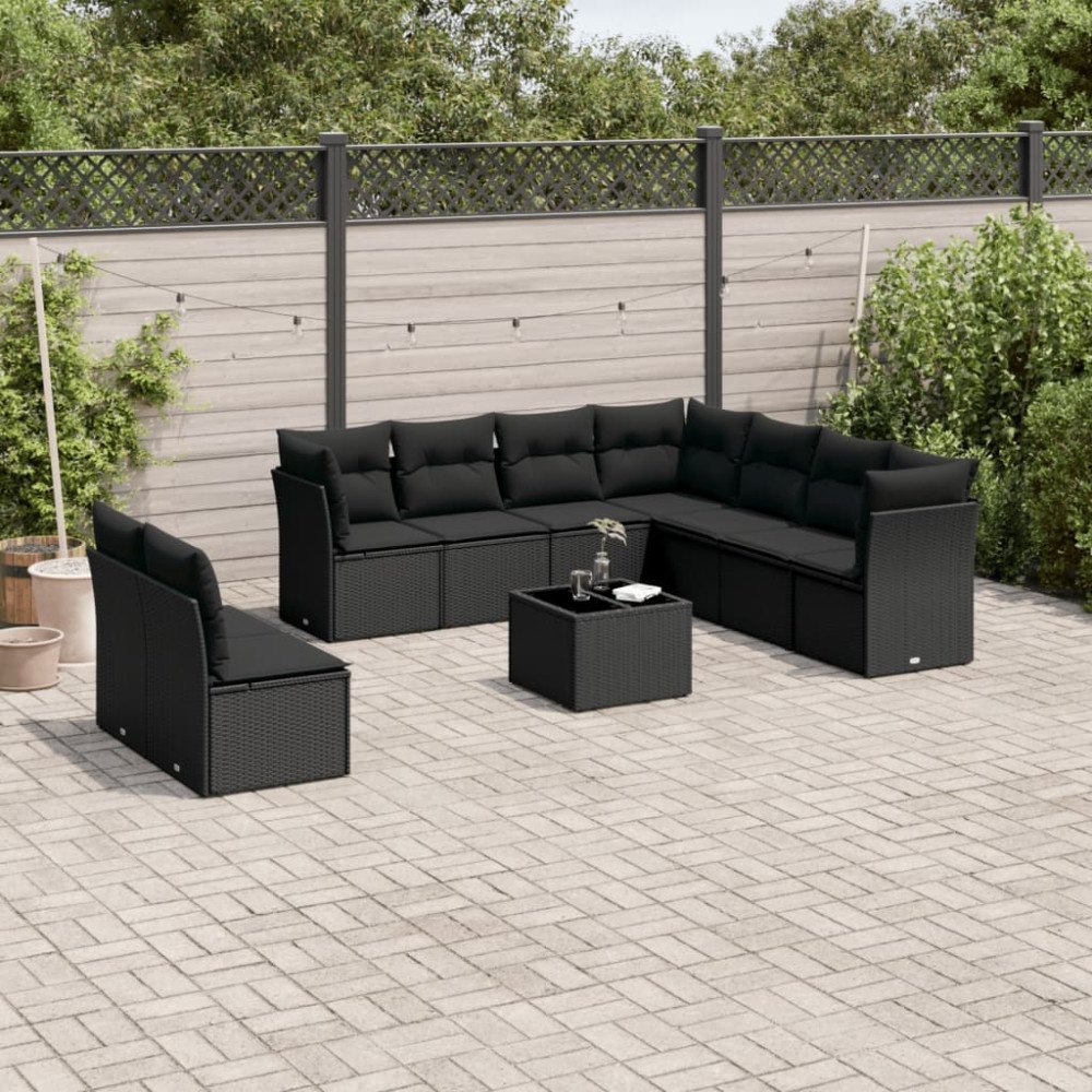 vidaXL Loungegrupp 10 delar med svarta dynor konstrotting