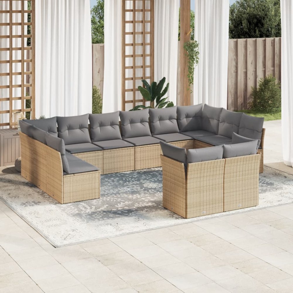 vidaXL Soffgrupp för trädgården 12 delar med dynor beige konstrotting