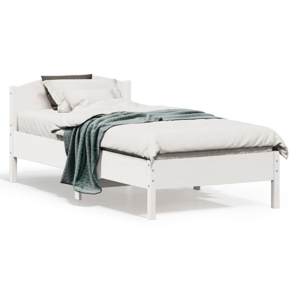 vidaXL Sängram utan madrass vit 75x190 cm massiv furu