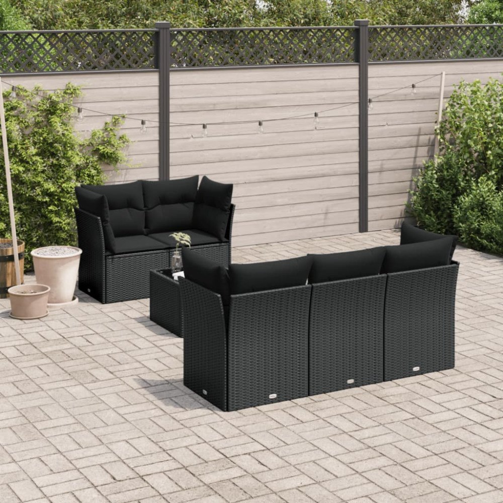 vidaXL Loungegrupp med dynor 6 delar svart konstrotting