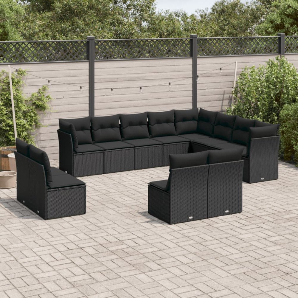vidaXL Loungegrupp med dynor 12 delar svart konstrotting