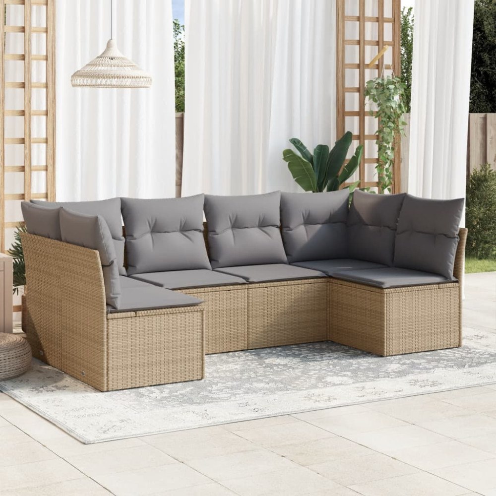 vidaXL Soffgrupp för trädgården med dynor 6 delar beige konstrotting