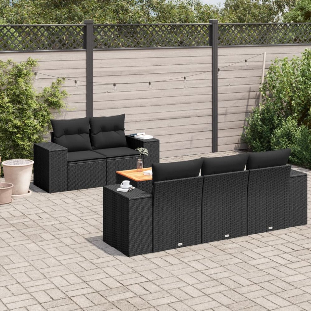 vidaXL Loungegrupp med dynor 6 delar svart konstrotting