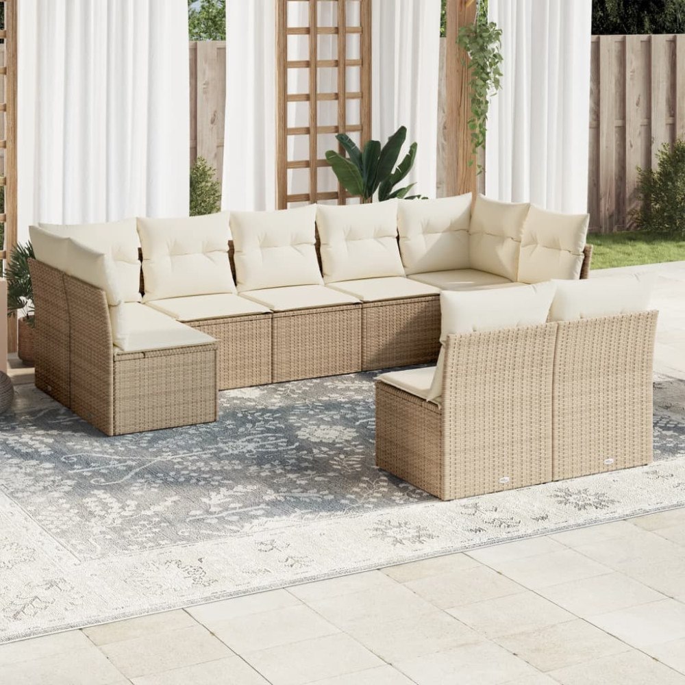 vidaXL Soffgrupp för trädgården med dynor 9 delar beige konstrotting