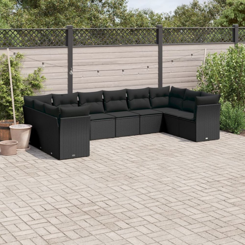 vidaXL Loungegrupp 10 delar med svarta dynor konstrotting