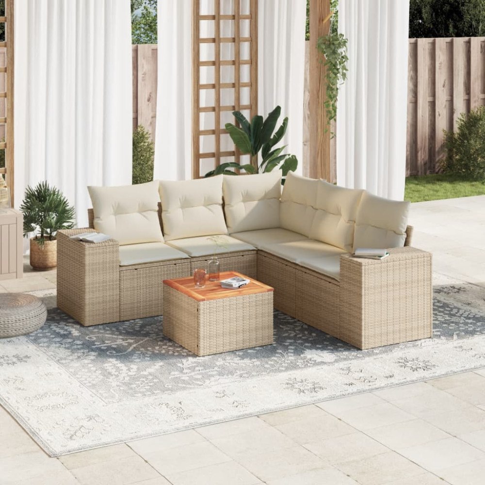 vidaXL Soffgrupp för trädgården med dynor 6 delar beige konstrotting