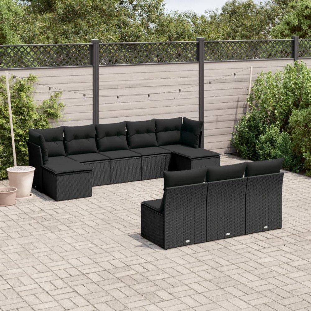 vidaXL Loungegrupp 10 delar med svarta dynor konstrotting
