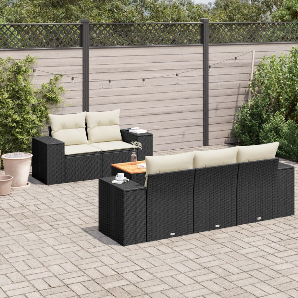 vidaXL Loungegrupp med dynor 6 delar svart konstrotting