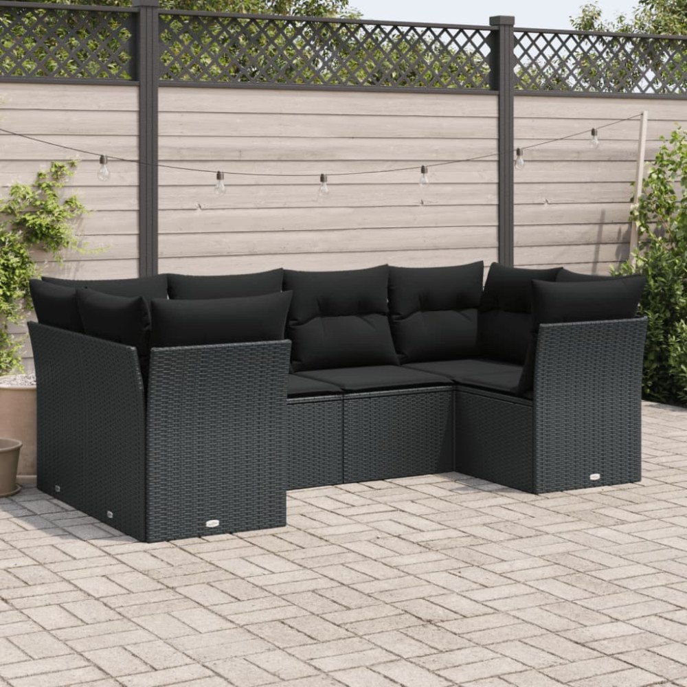 vidaXL Loungegrupp med dynor 6 delar svart konstrotting