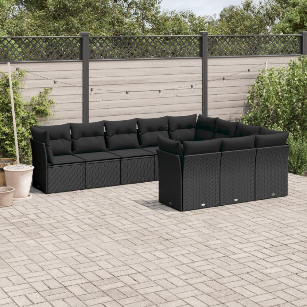 vidaXL Loungegrupp 10 delar med svarta dynor konstrotting