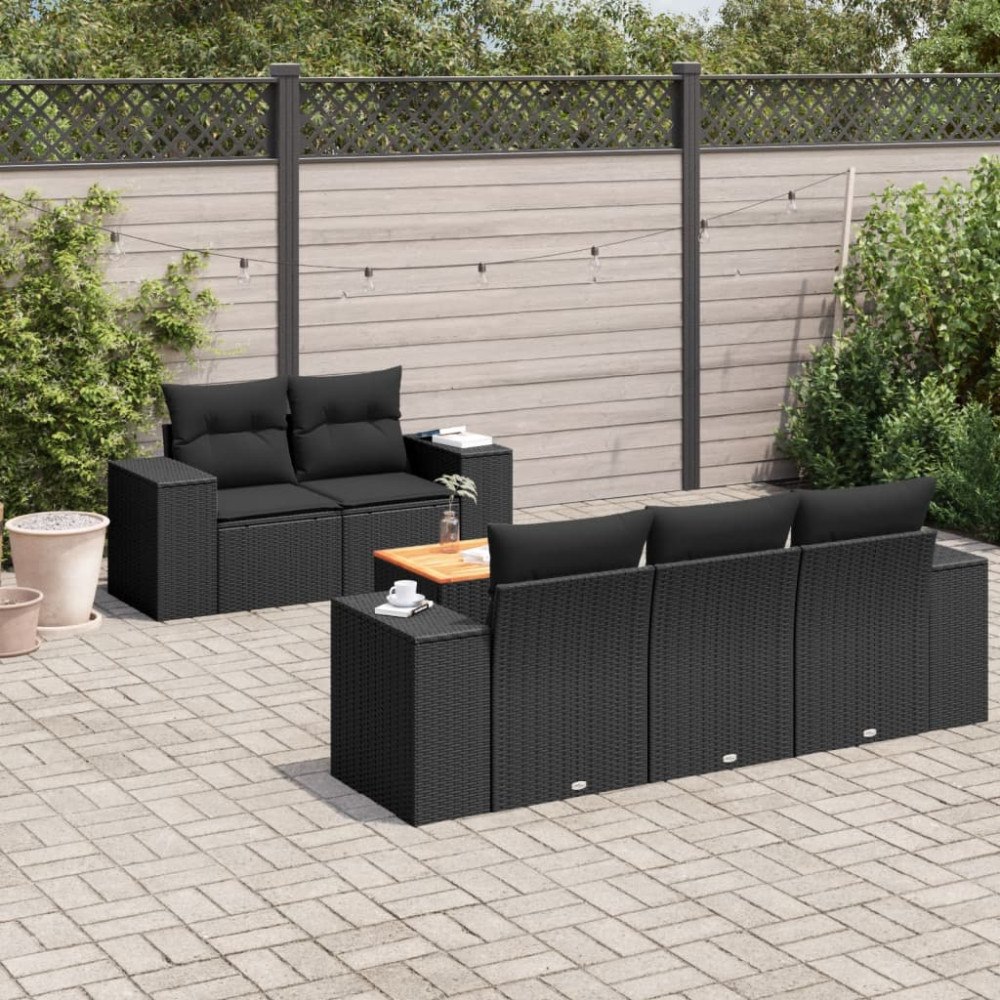 vidaXL Loungegrupp med dynor 6 delar svart konstrotting