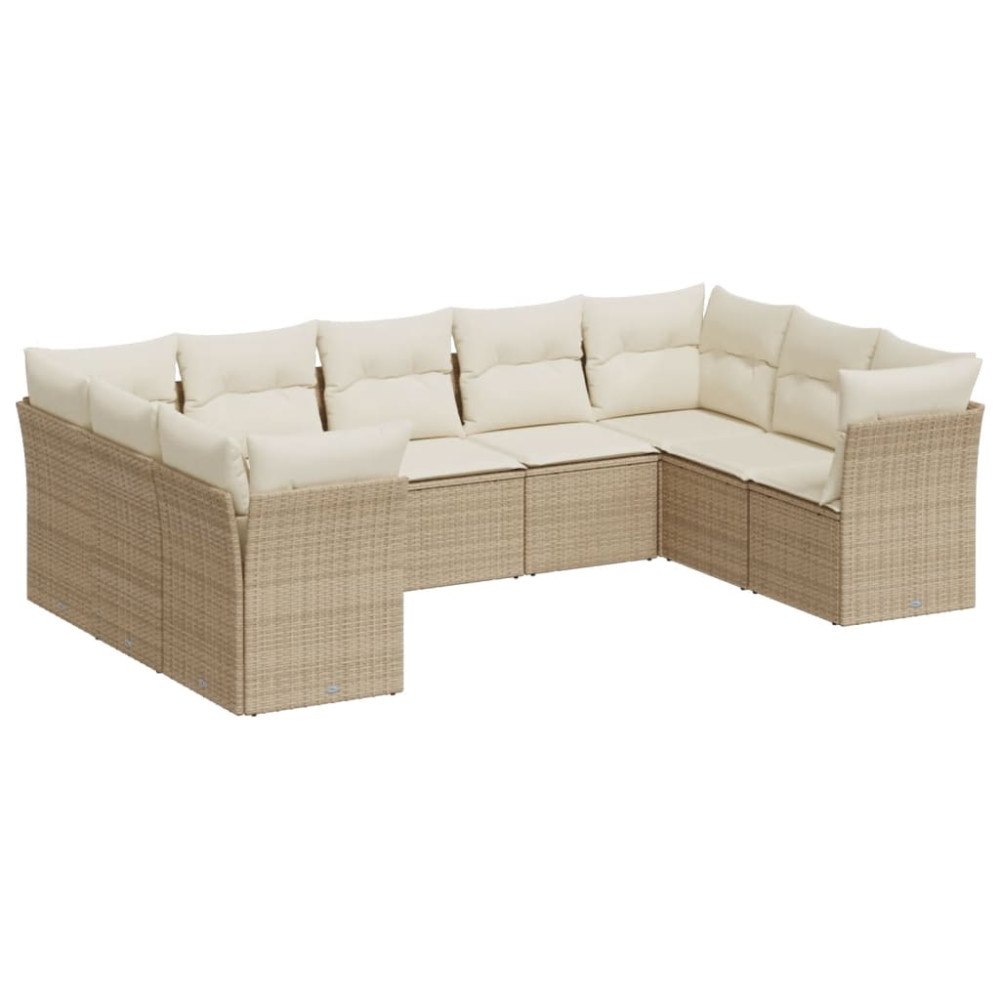 vidaXL Soffgrupp för trädgården med dynor 9 delar beige konstrotting