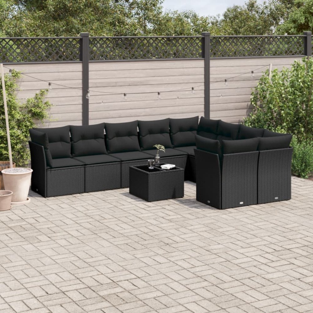 vidaXL Loungegrupp 10 delar med svarta dynor konstrotting