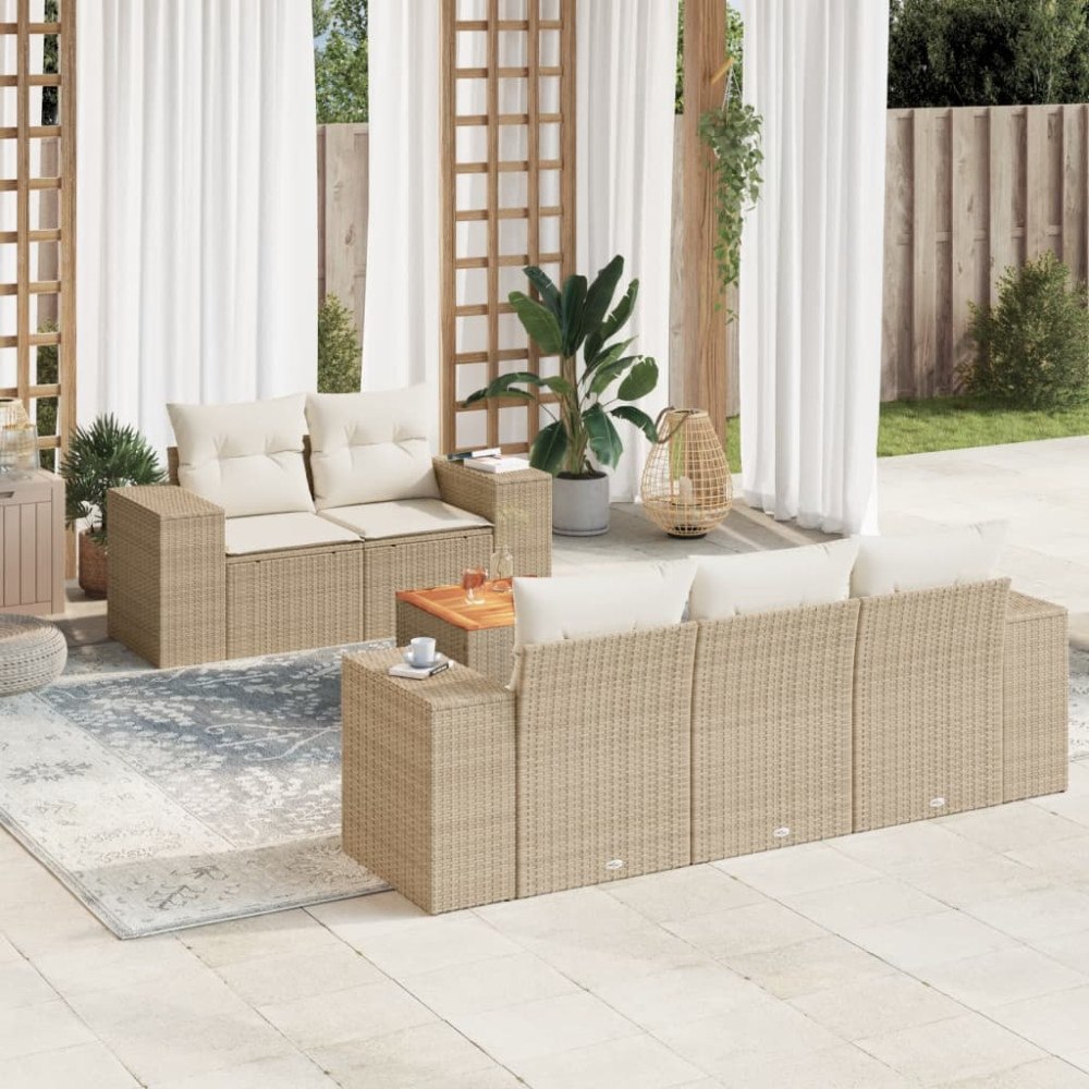 vidaXL Soffgrupp för trädgården med dynor 6 delar beige konstrotting