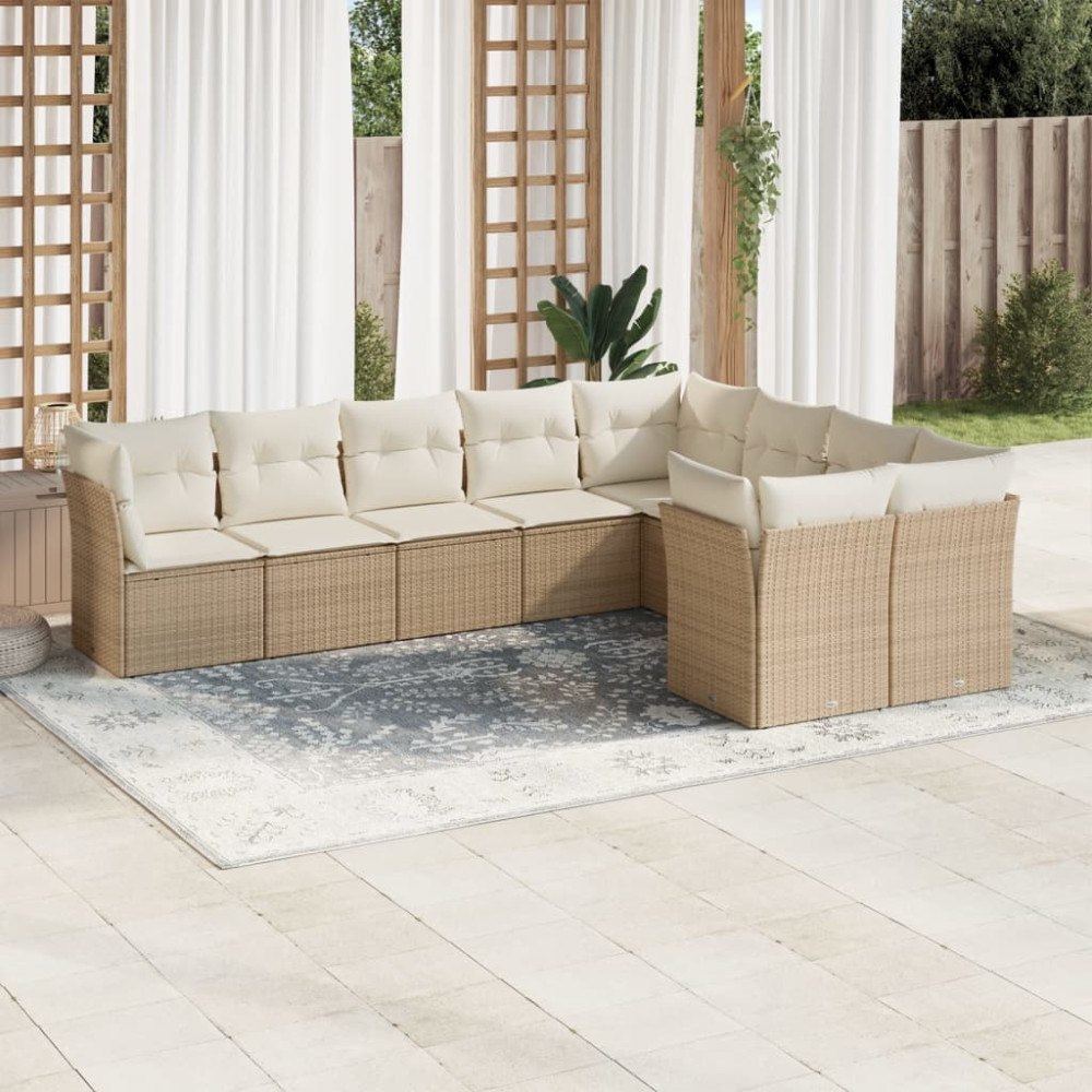 vidaXL Soffgrupp för trädgården med dynor 9 delar beige konstrotting