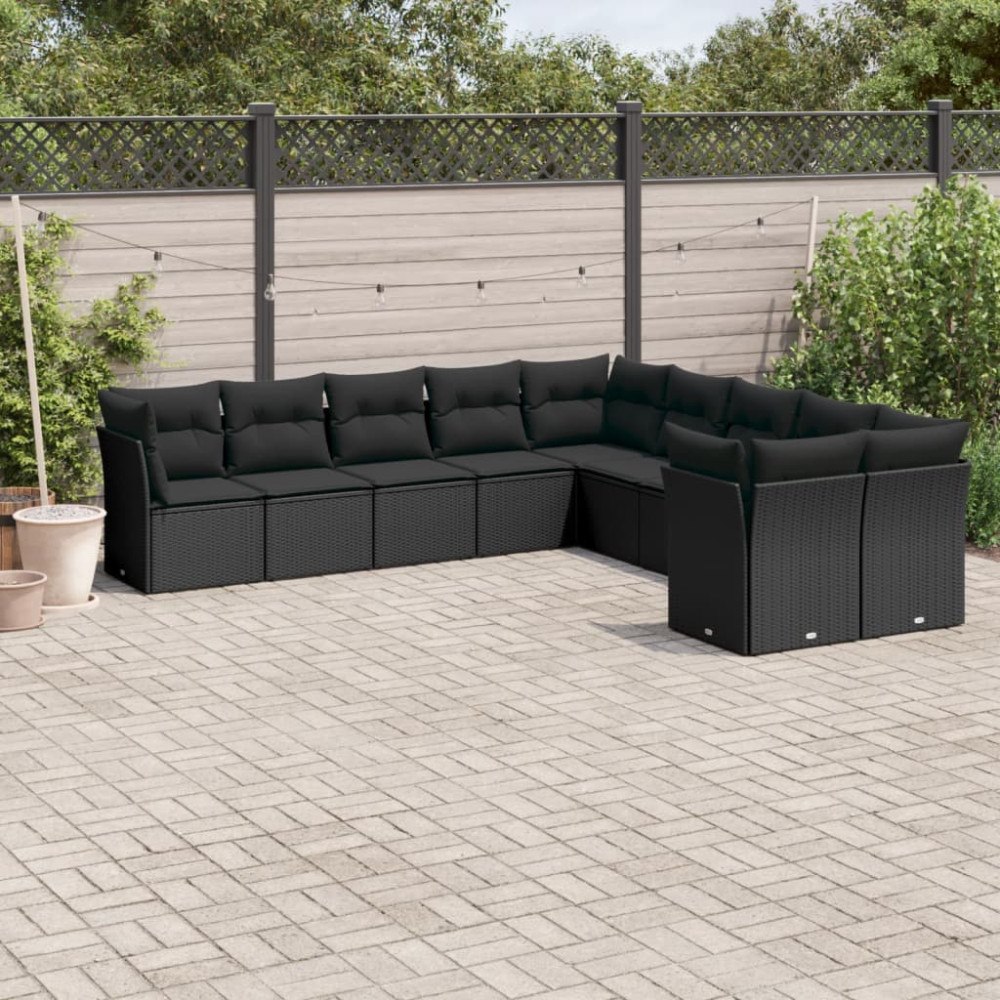 vidaXL Loungegrupp 10 delar med svarta dynor konstrotting