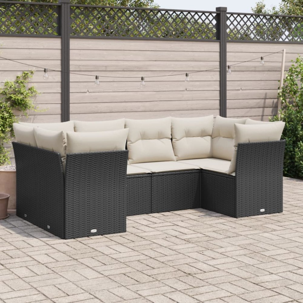 vidaXL Loungegrupp med dynor 6 delar svart konstrotting