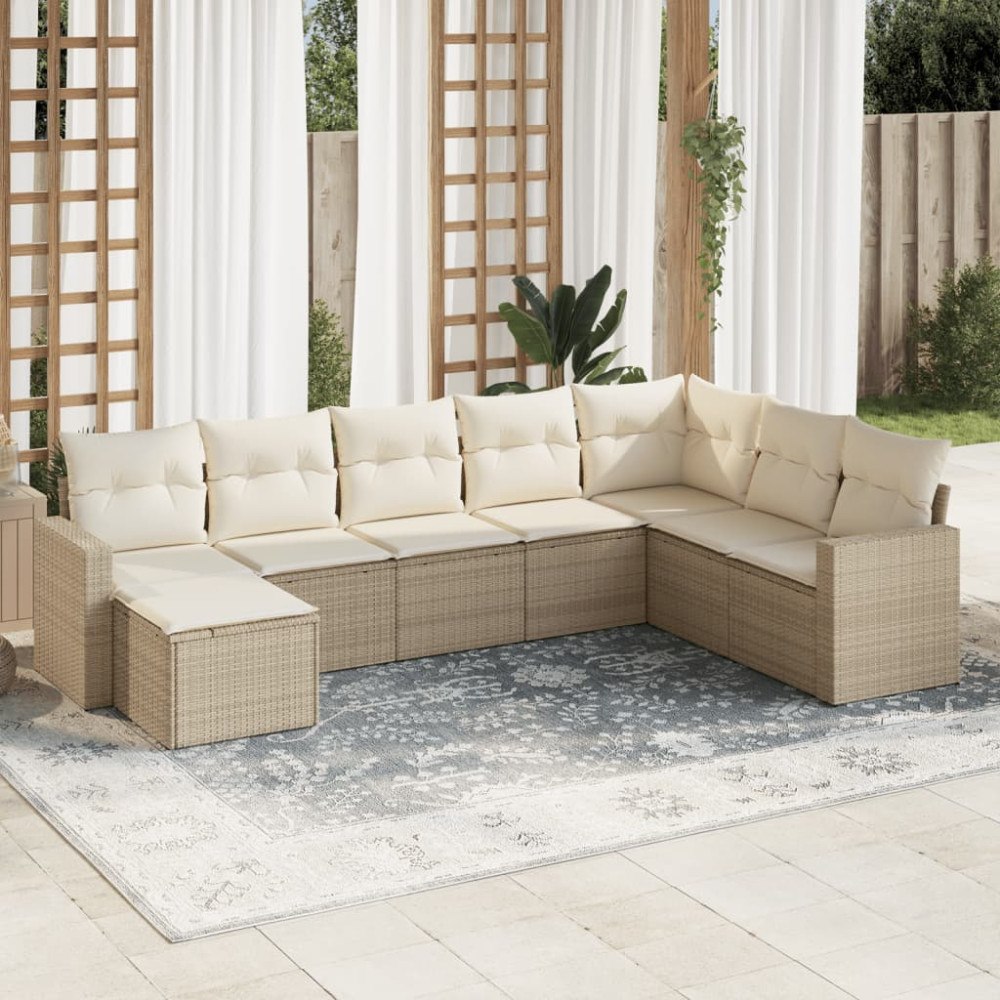 vidaXL Matgrupp för trädgården med dynor 8 delar beige konstrotting