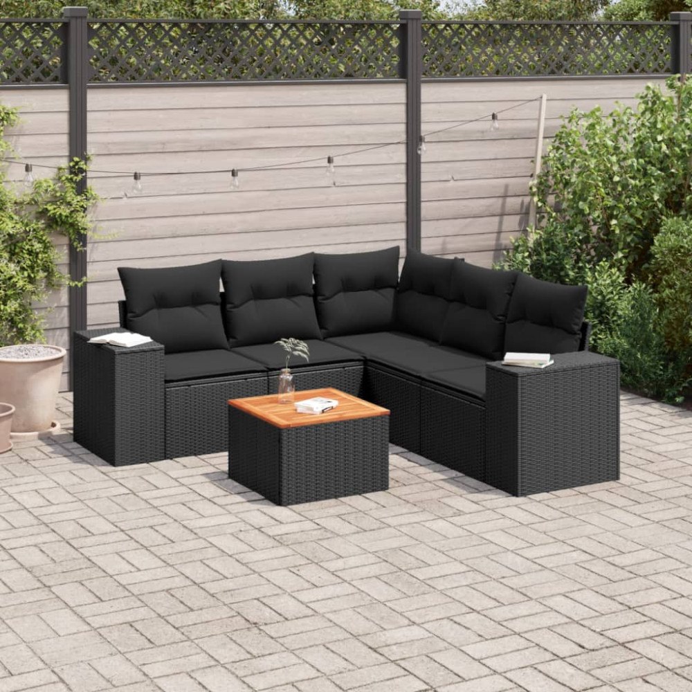 vidaXL Loungegrupp med dynor 6 delar svart konstrotting