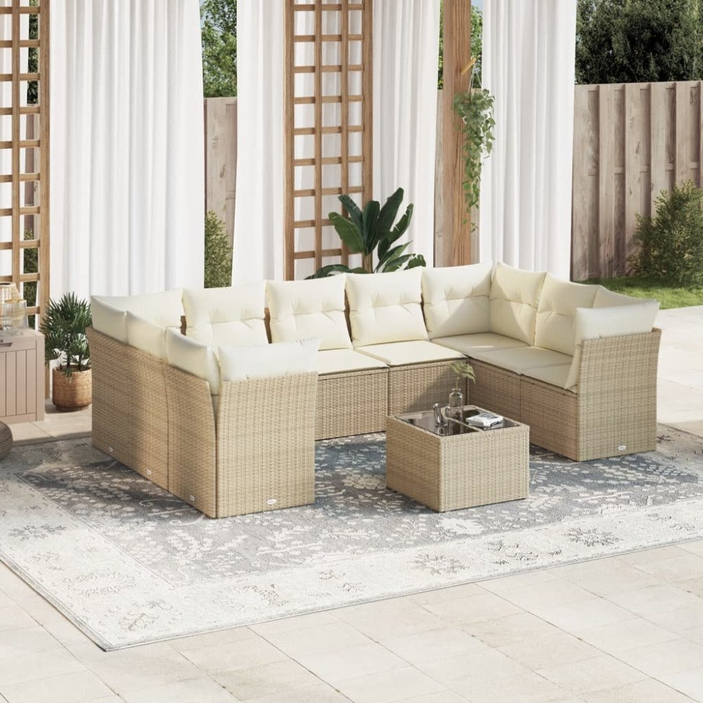 vidaXL Soffgrupp för trädgård med dynor 10 delar beige konstrotting