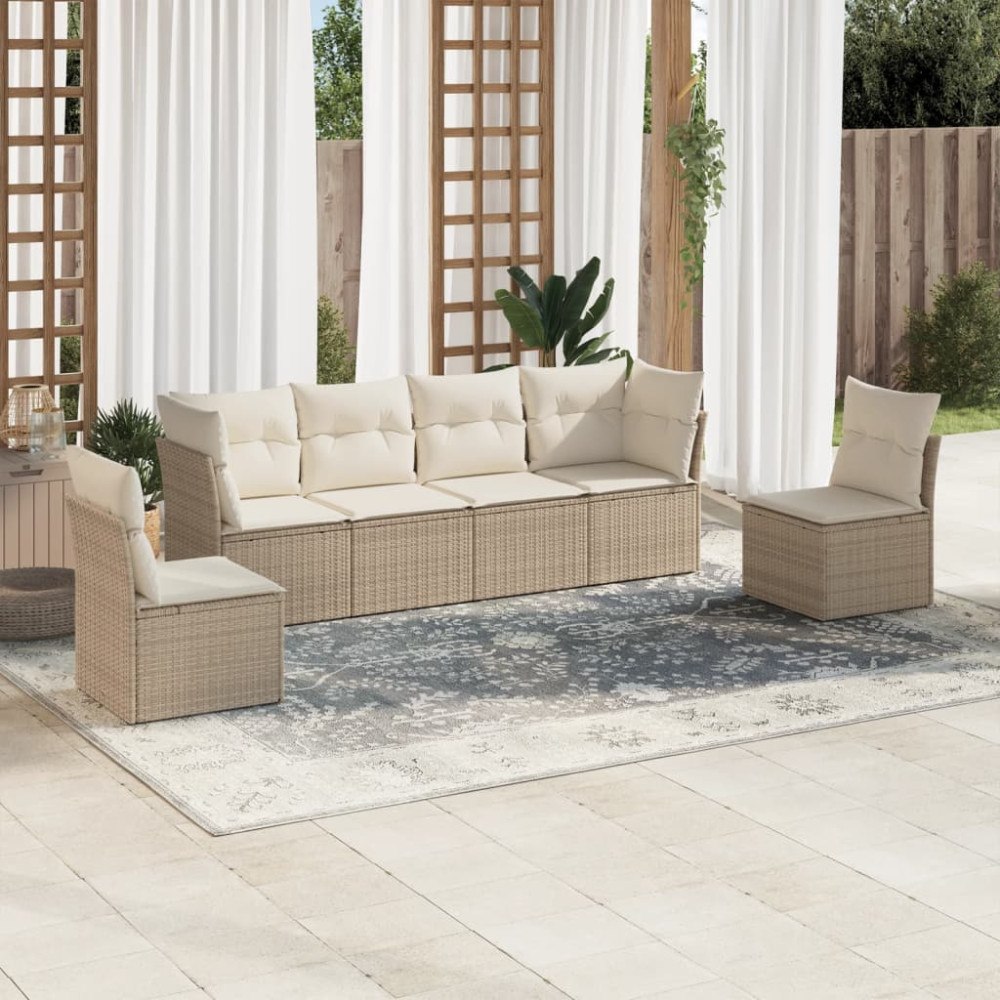 vidaXL Soffgrupp för trädgården med dynor 6 delar beige konstrotting