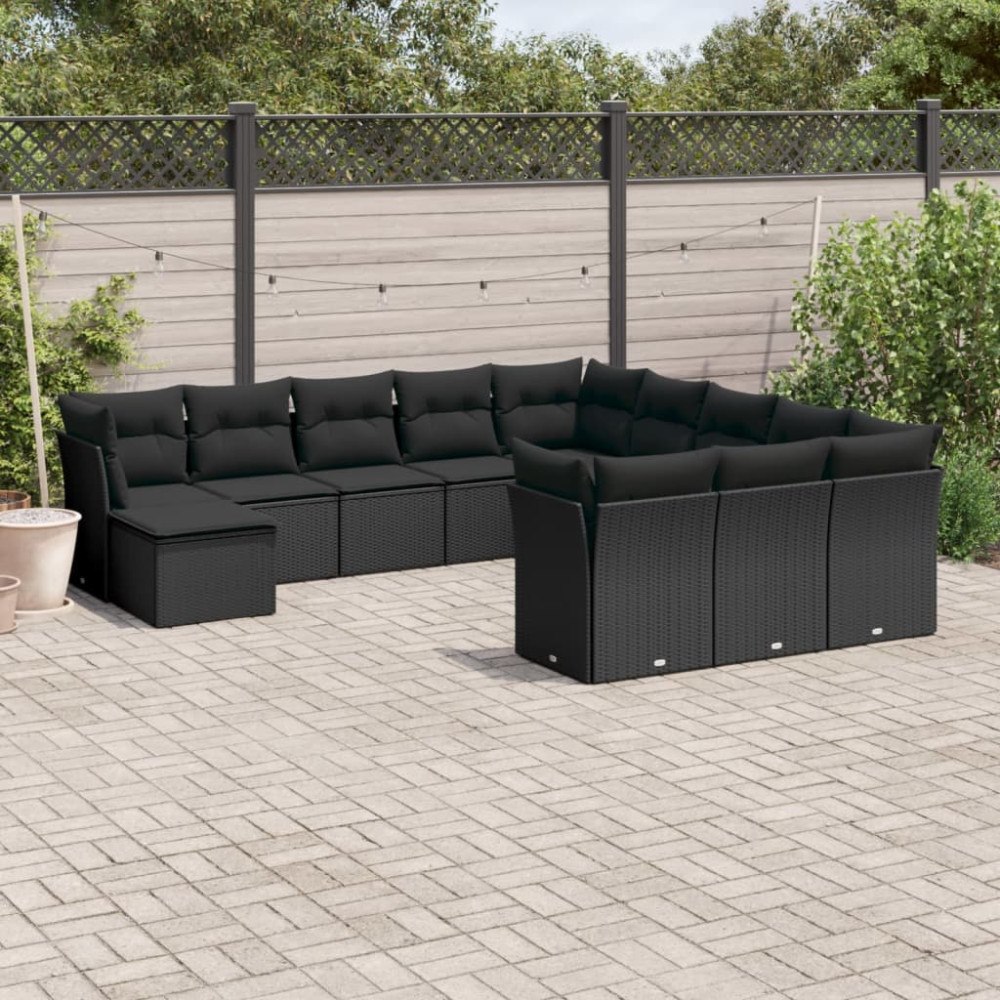 vidaXL Loungegrupp med dynor 12 delar svart konstrotting