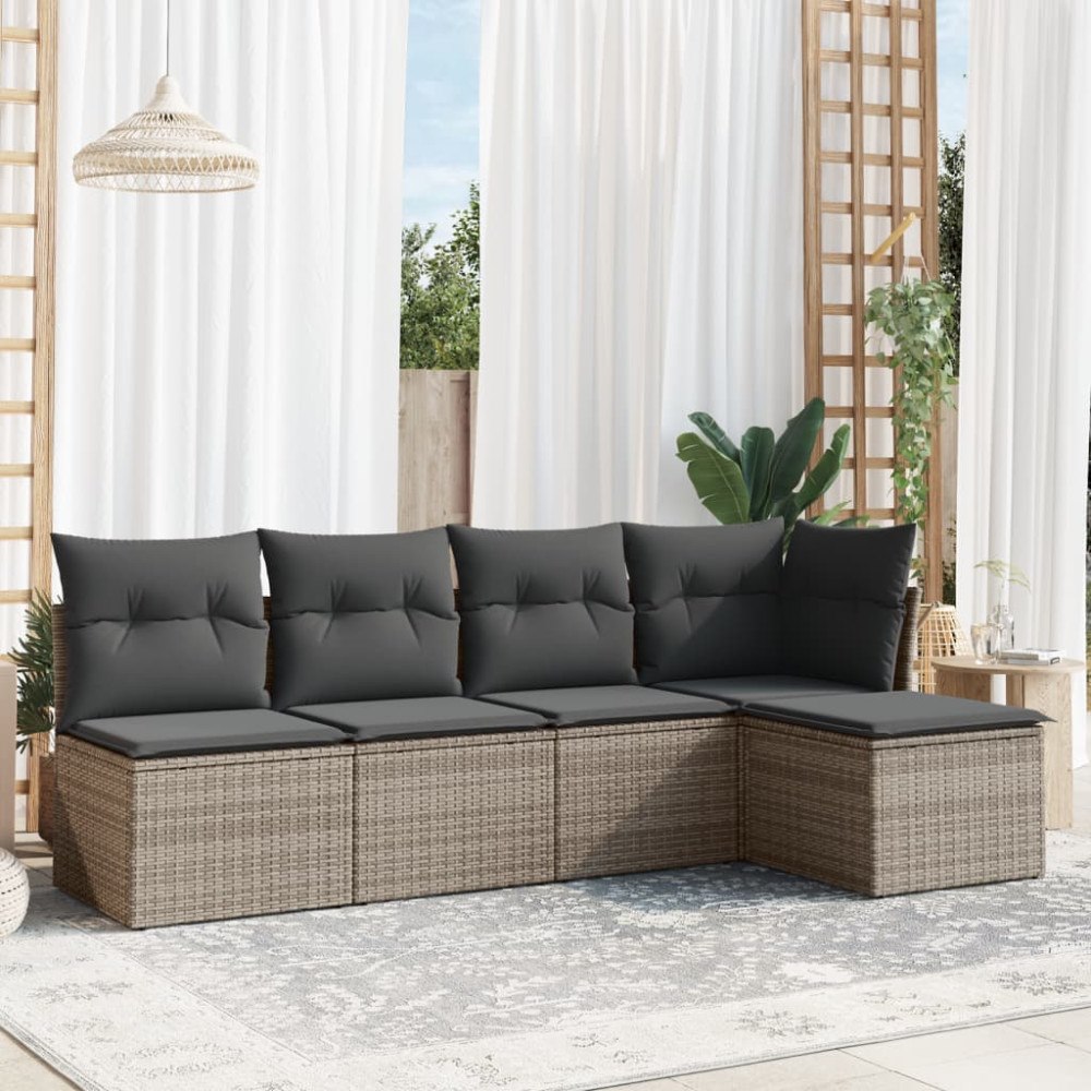 vidaXL Loungegrupp för trädgården med dynor 5 delar konstrotting grå