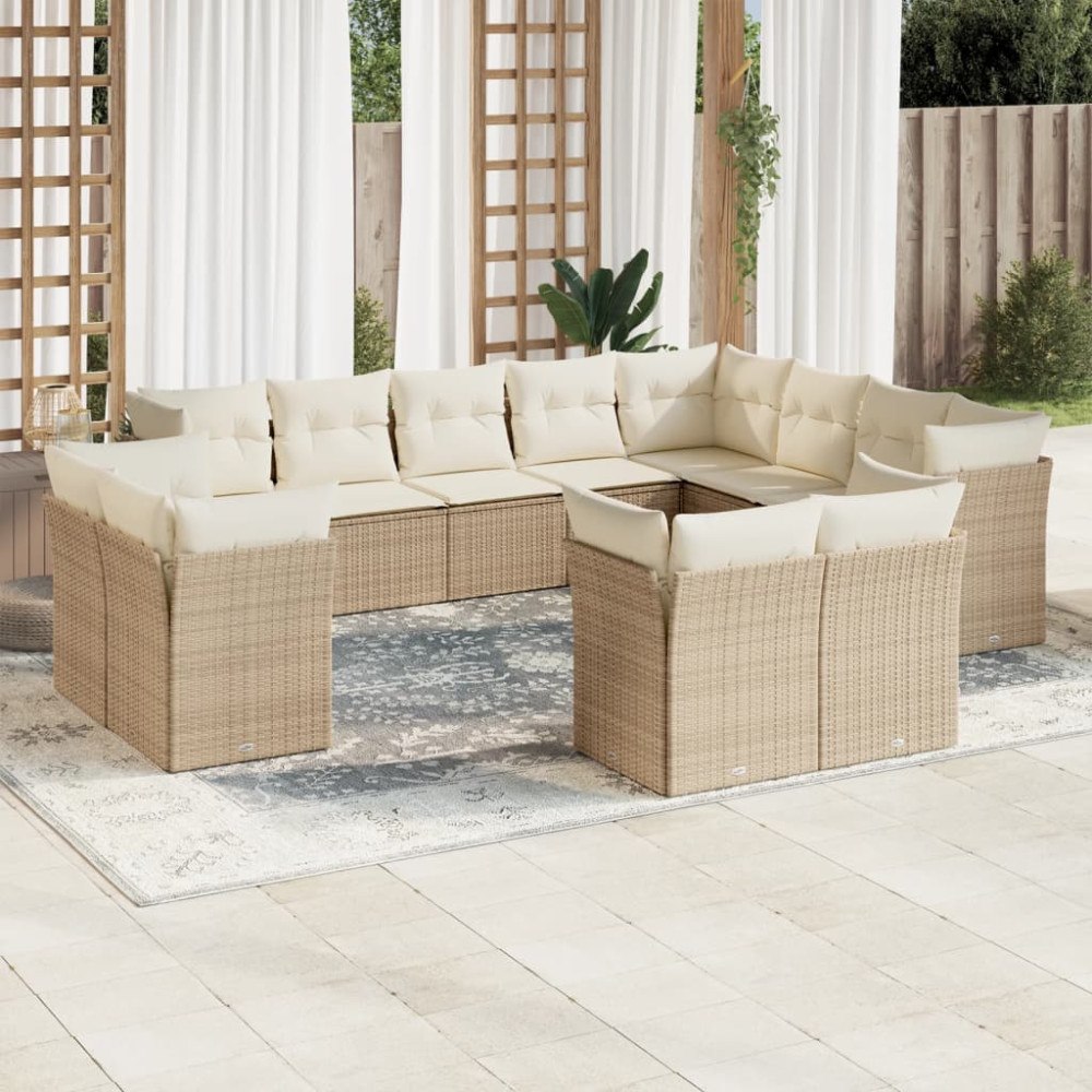 vidaXL Soffgrupp för trädgården 12 delar med dynor beige konstrotting