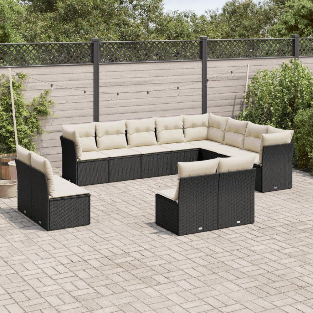 vidaXL Loungegrupp med dynor 12 delar svart konstrotting