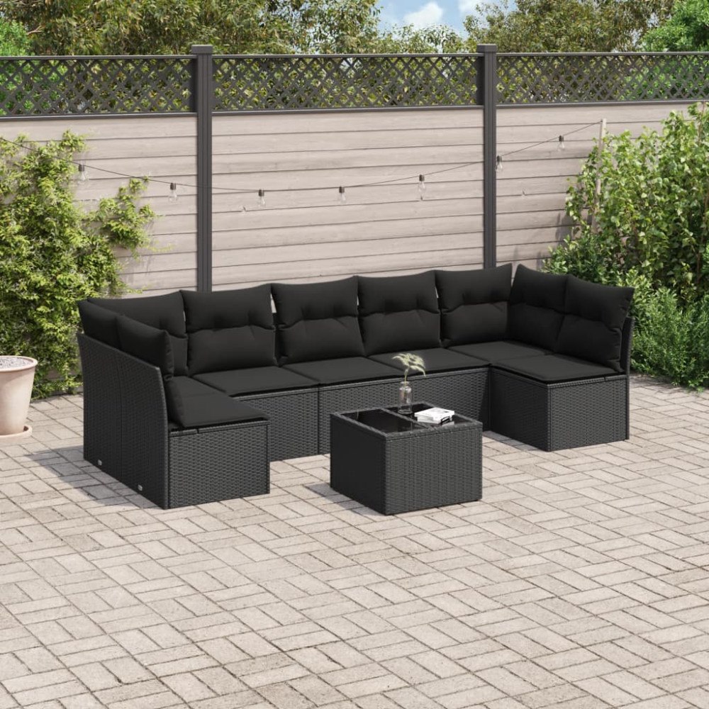 vidaXL Loungegrupp för trädgården med dynor 8 delar svart konstrotting