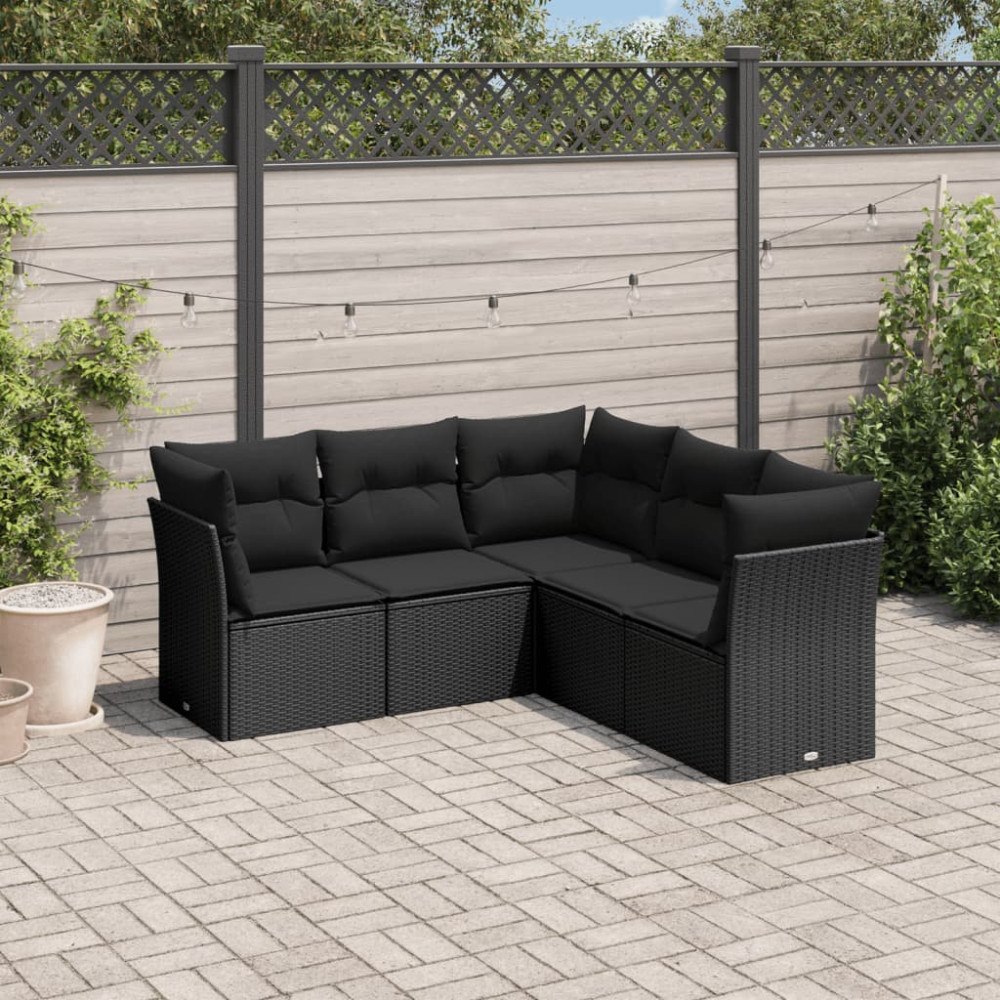 vidaXL Loungegrupp för trädgården med dynor 5 delar svart konstrotting