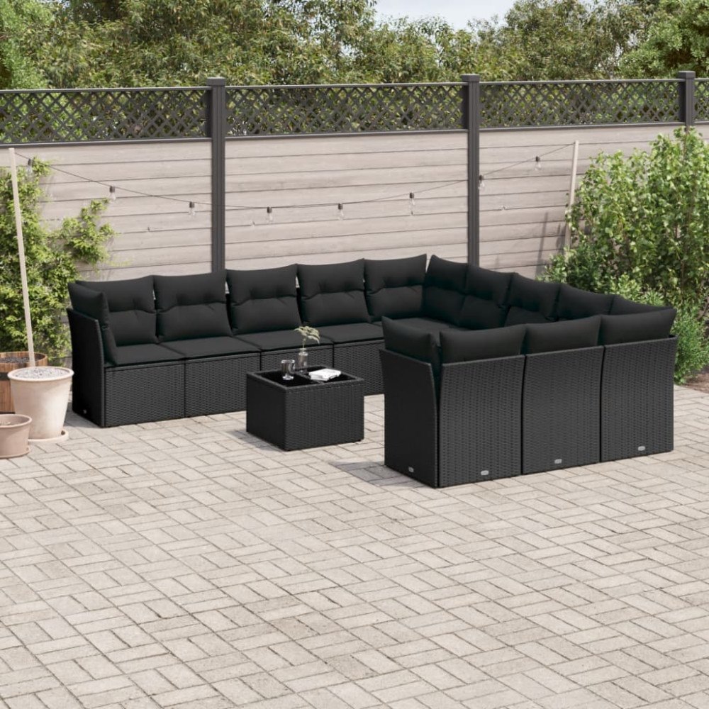 vidaXL Loungegrupp med dynor 12 delar svart konstrotting