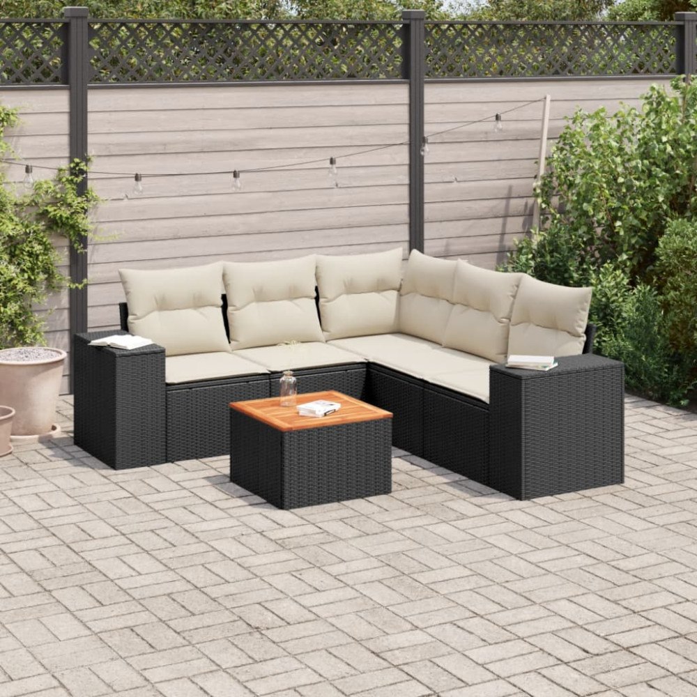 vidaXL Loungegrupp med dynor 6 delar svart konstrotting