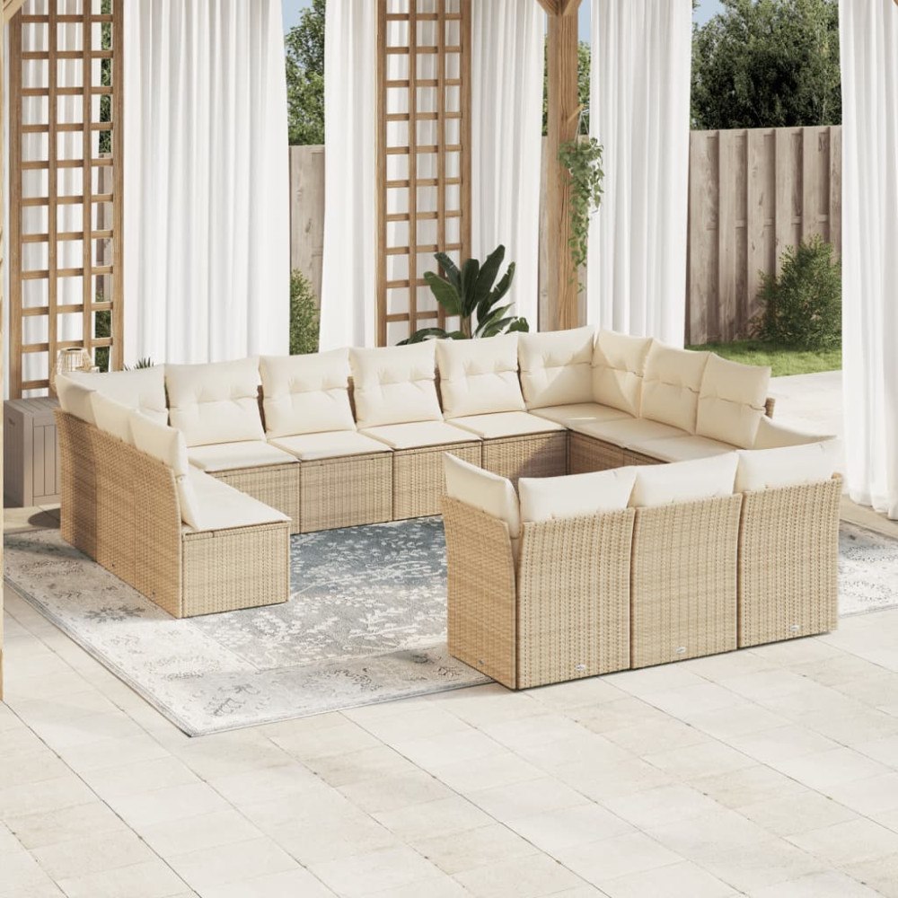 vidaXL Soffgrupp för trädgården med dynor 13 delar beige konstrotting