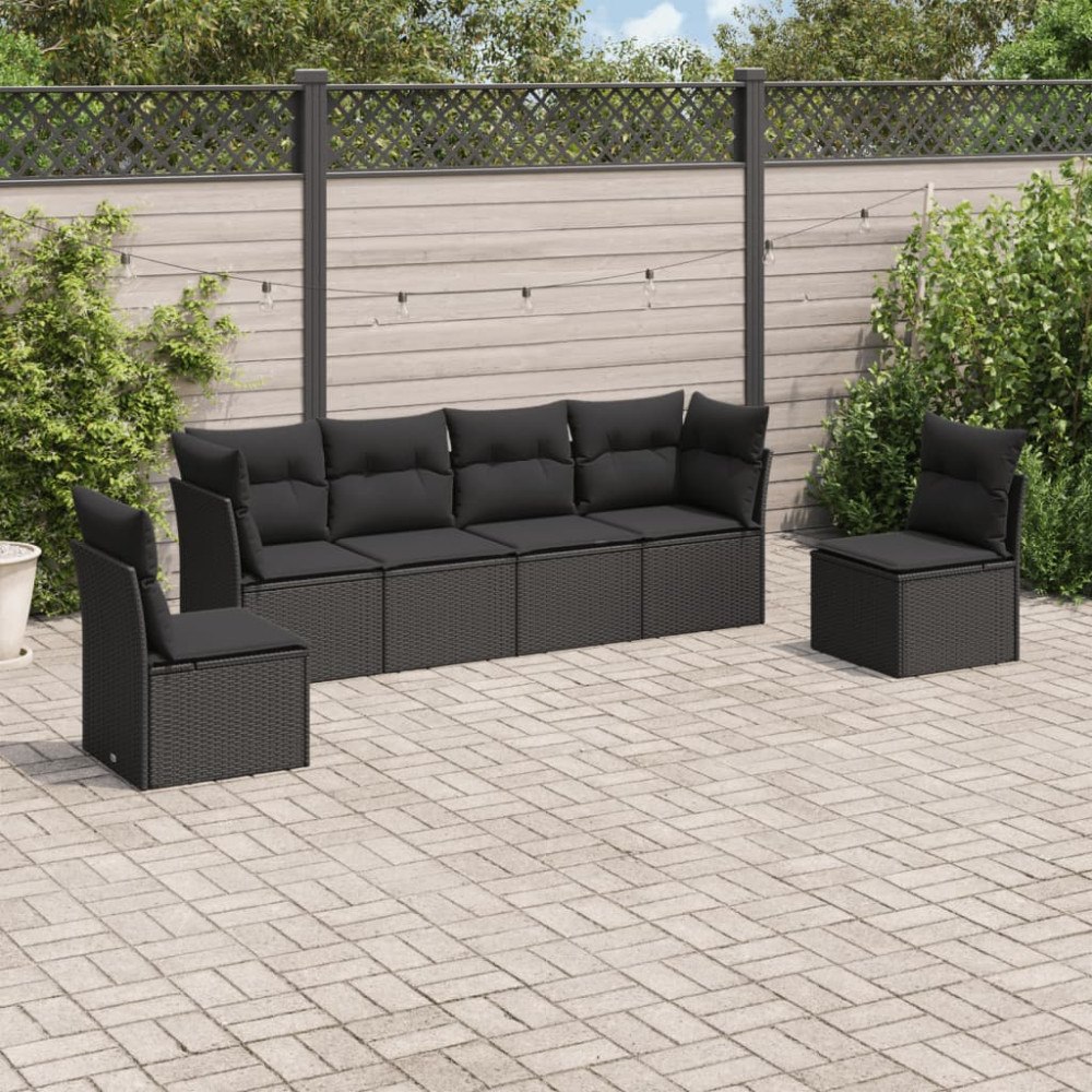 vidaXL Loungegrupp med dynor 6 delar svart konstrotting