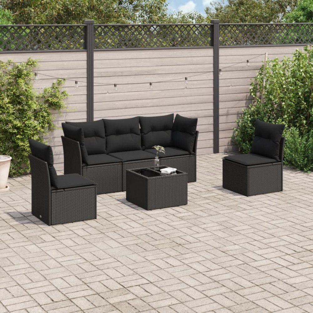 vidaXL Loungegrupp med dynor 6 delar svart konstrotting