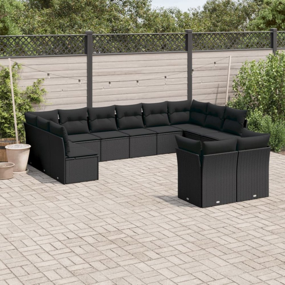 vidaXL Loungegrupp med dynor 12 delar svart konstrotting