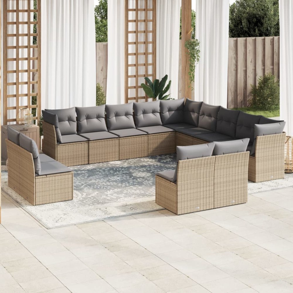 vidaXL Soffgrupp för trädgården 12 delar med dynor beige konstrotting