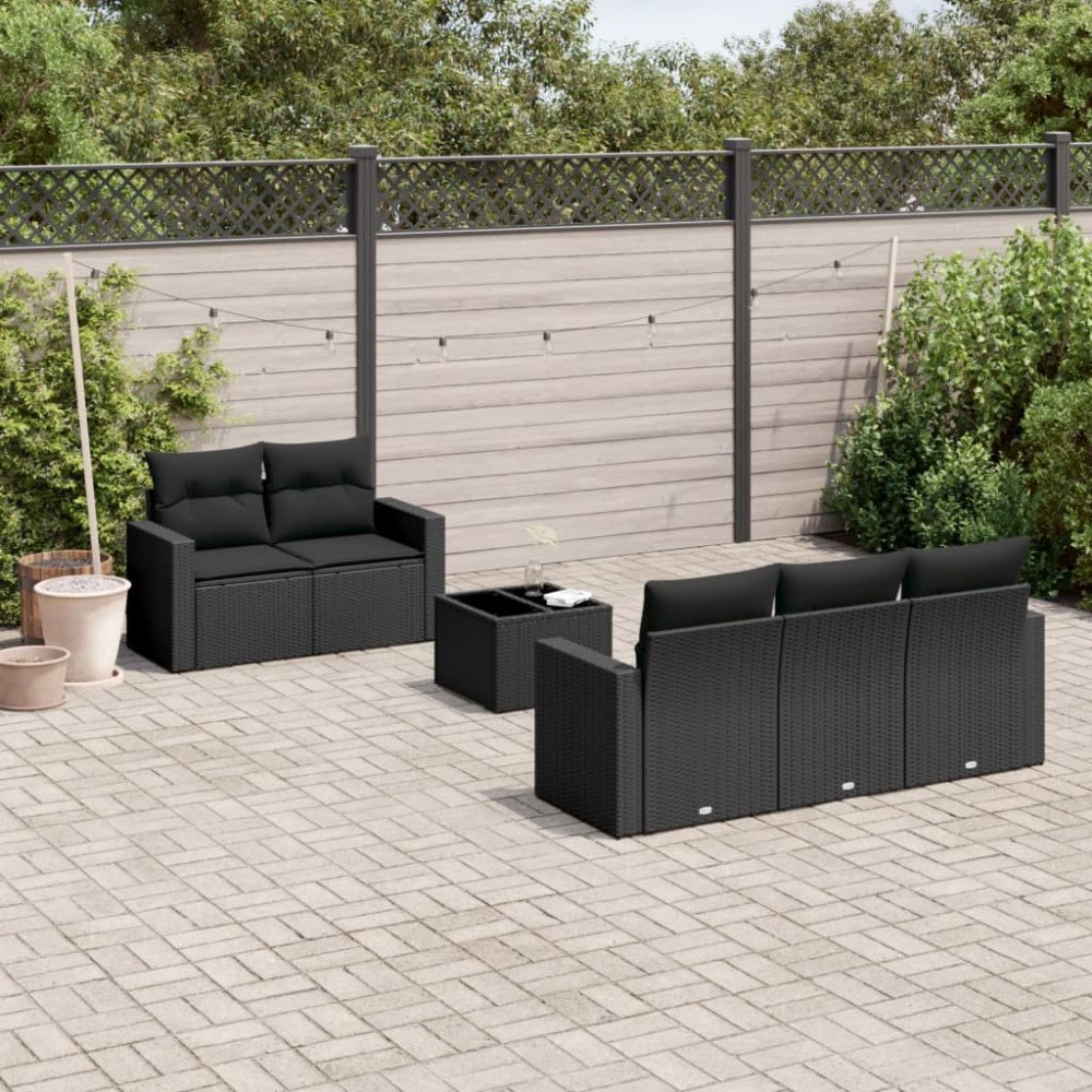 vidaXL Loungegrupp med dynor 6 delar svart konstrotting