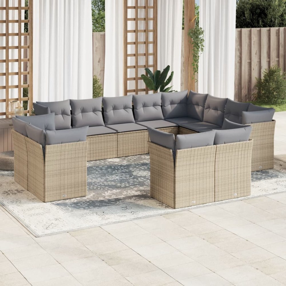 vidaXL Soffgrupp för trädgården 12 delar med dynor beige konstrotting