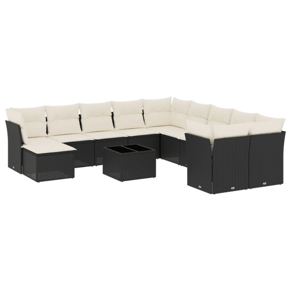 vidaXL Loungegrupp med dynor 12 delar svart konstrotting