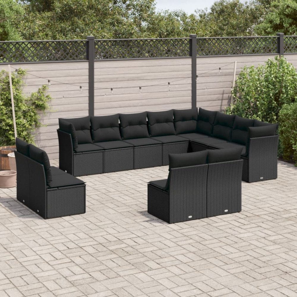 vidaXL Loungegrupp med dynor 12 delar svart konstrotting