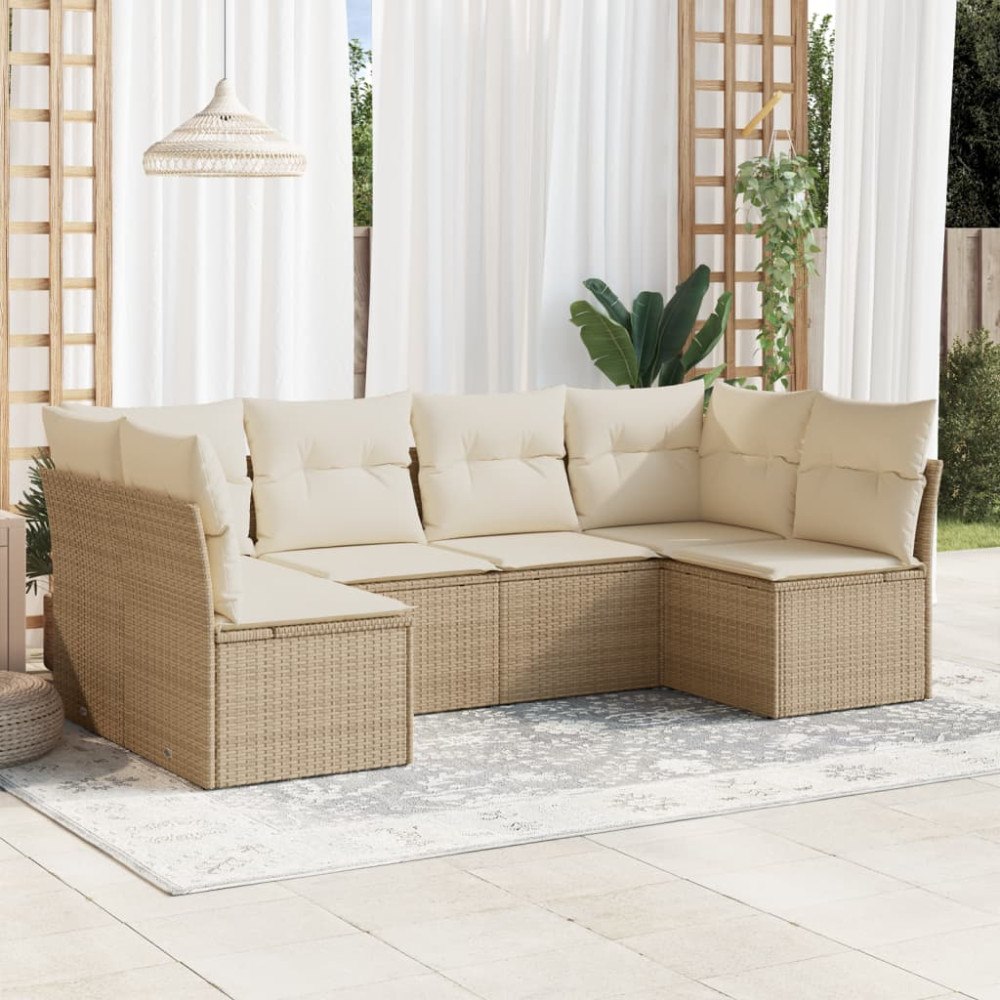 vidaXL Soffgrupp för trädgården med dynor 6 delar beige konstrotting