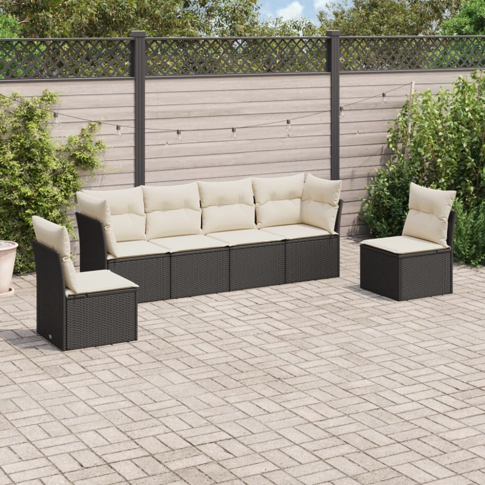 vidaXL Loungegrupp med dynor 6 delar svart konstrotting