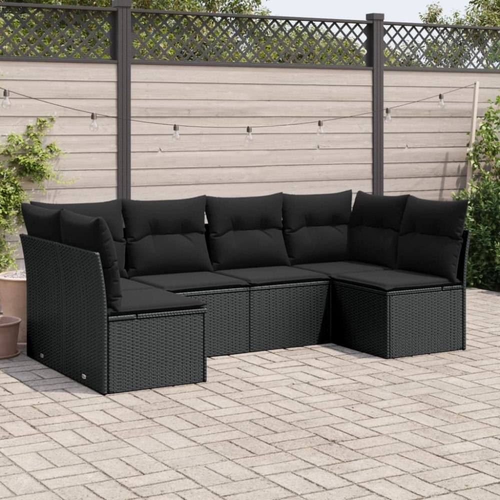vidaXL Loungegrupp med dynor 6 delar svart konstrotting