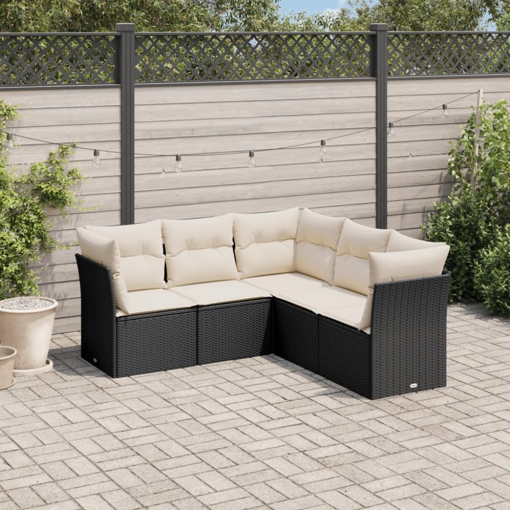 vidaXL Loungegrupp för trädgården med dynor 5 delar svart konstrotting