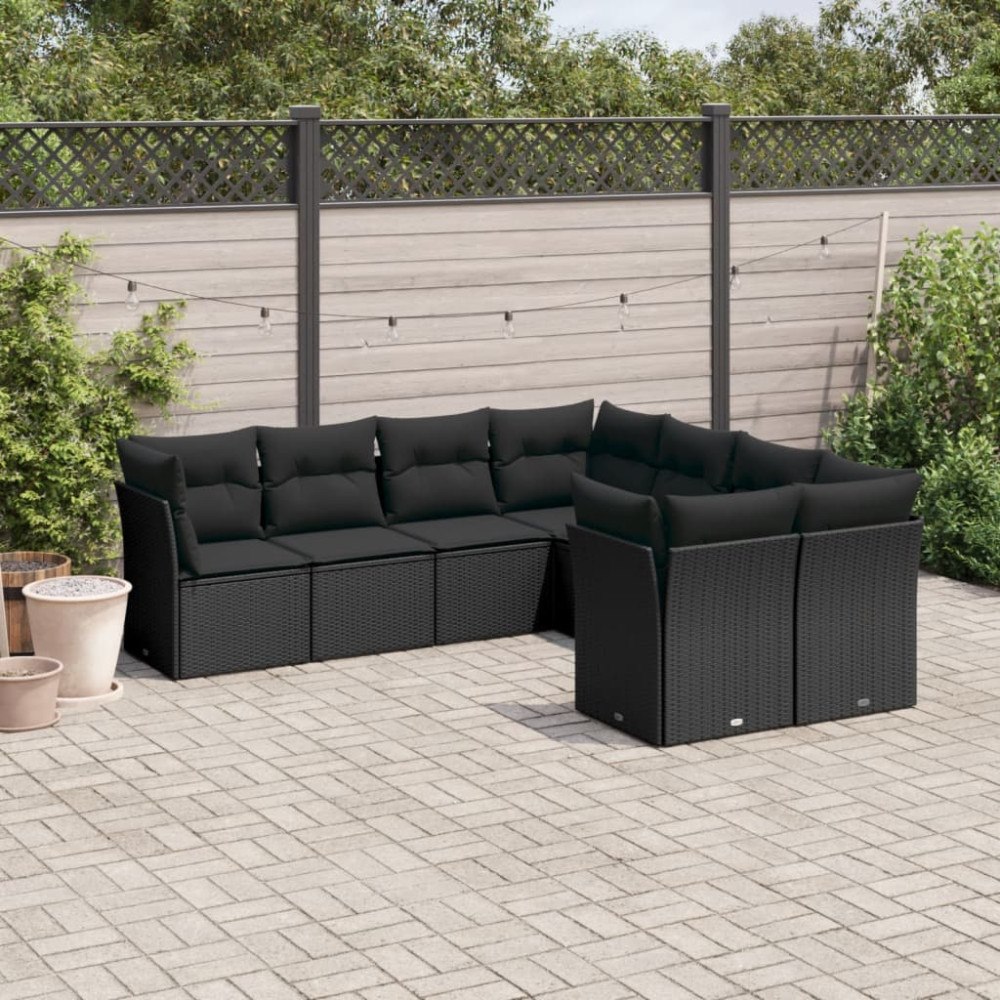 vidaXL Loungegrupp för trädgården med dynor 8 delar svart konstrotting