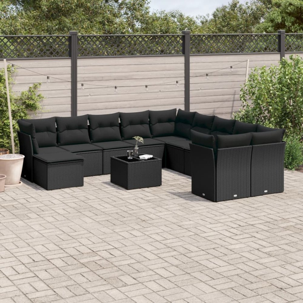 vidaXL Loungegrupp med dynor 12 delar svart konstrotting
